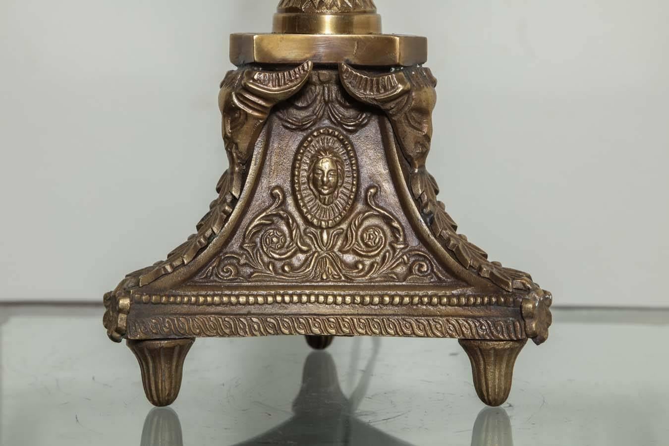 Bronzed Pair of Empire Cast Table Lamps