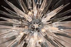 Modernist Handblown Smoked Murano Glass Starburst Chandelier in Polished Nickel