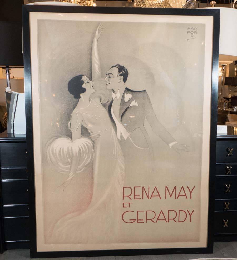 Rare and Important French Art Deco Poster of Rena May Et Gerardy 1