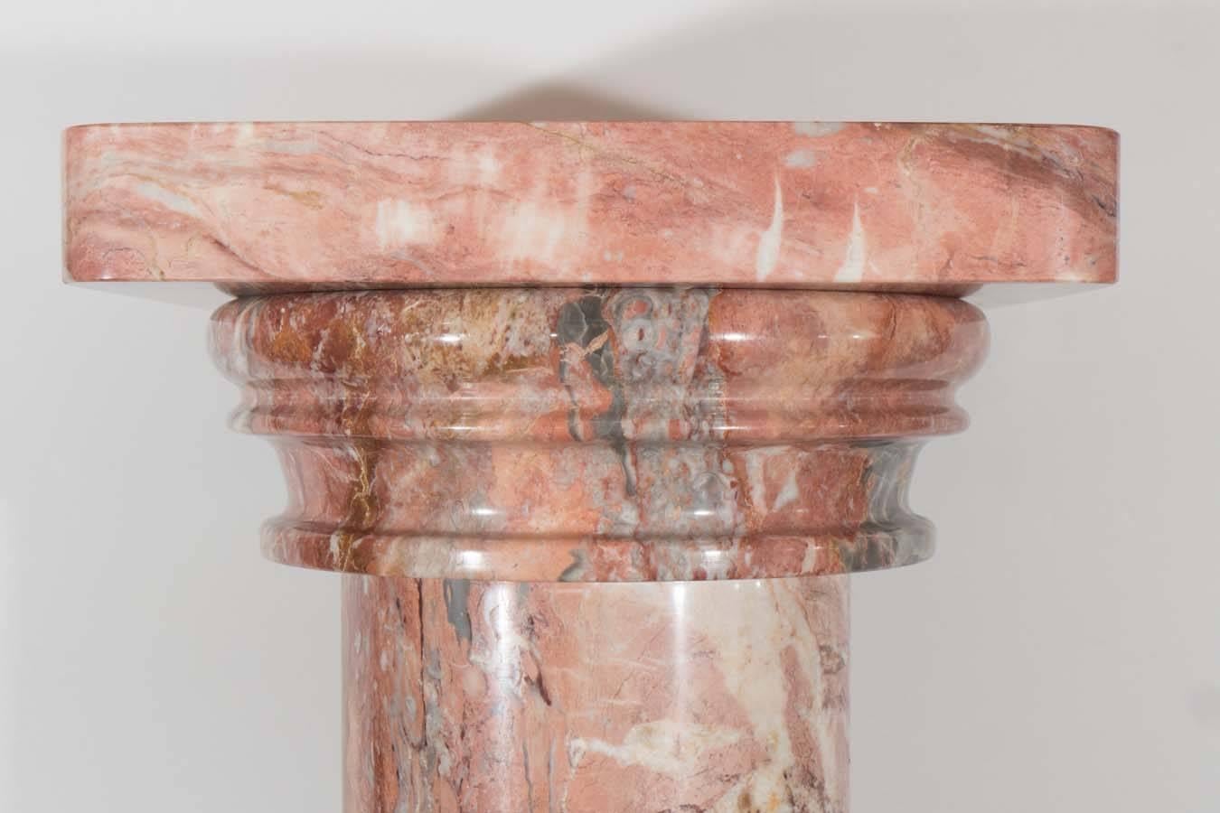 Classical Roman Mid-Century Italian Exotic Rose Marble Doric Column Pedestal
