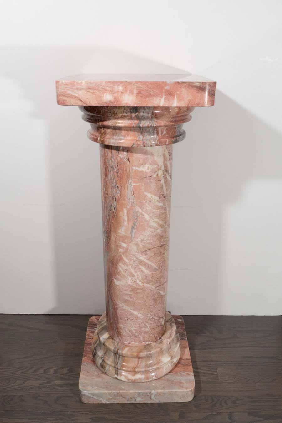 Mid-Century Italian Exotic Rose Marble Doric Column Pedestal In Excellent Condition In New York, NY
