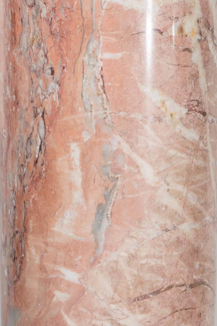 Mid-Century Italian Exotic Rose Marble Doric Column Pedestal 1