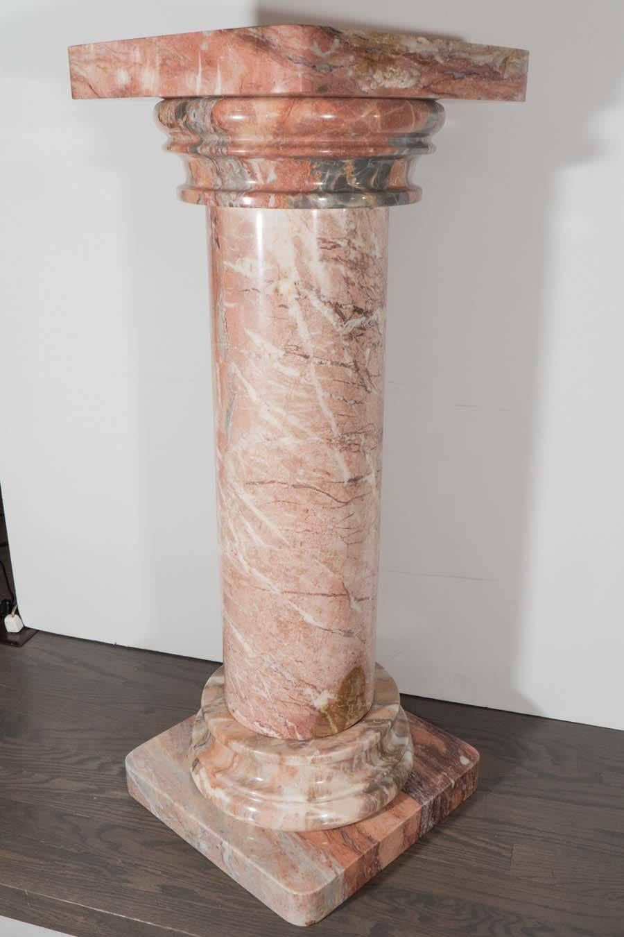Mid-Century Italian Exotic Rose Marble Doric Column Pedestal 2