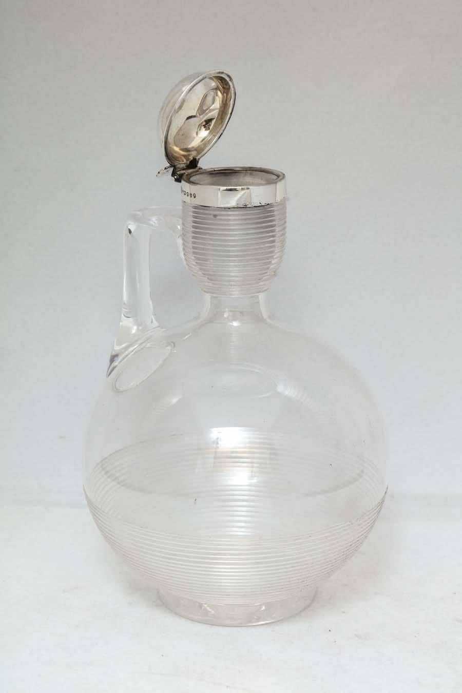 Blown Glass Unusual Victorian Sterling Silver-Mounted Threaded Glass Claret Jug