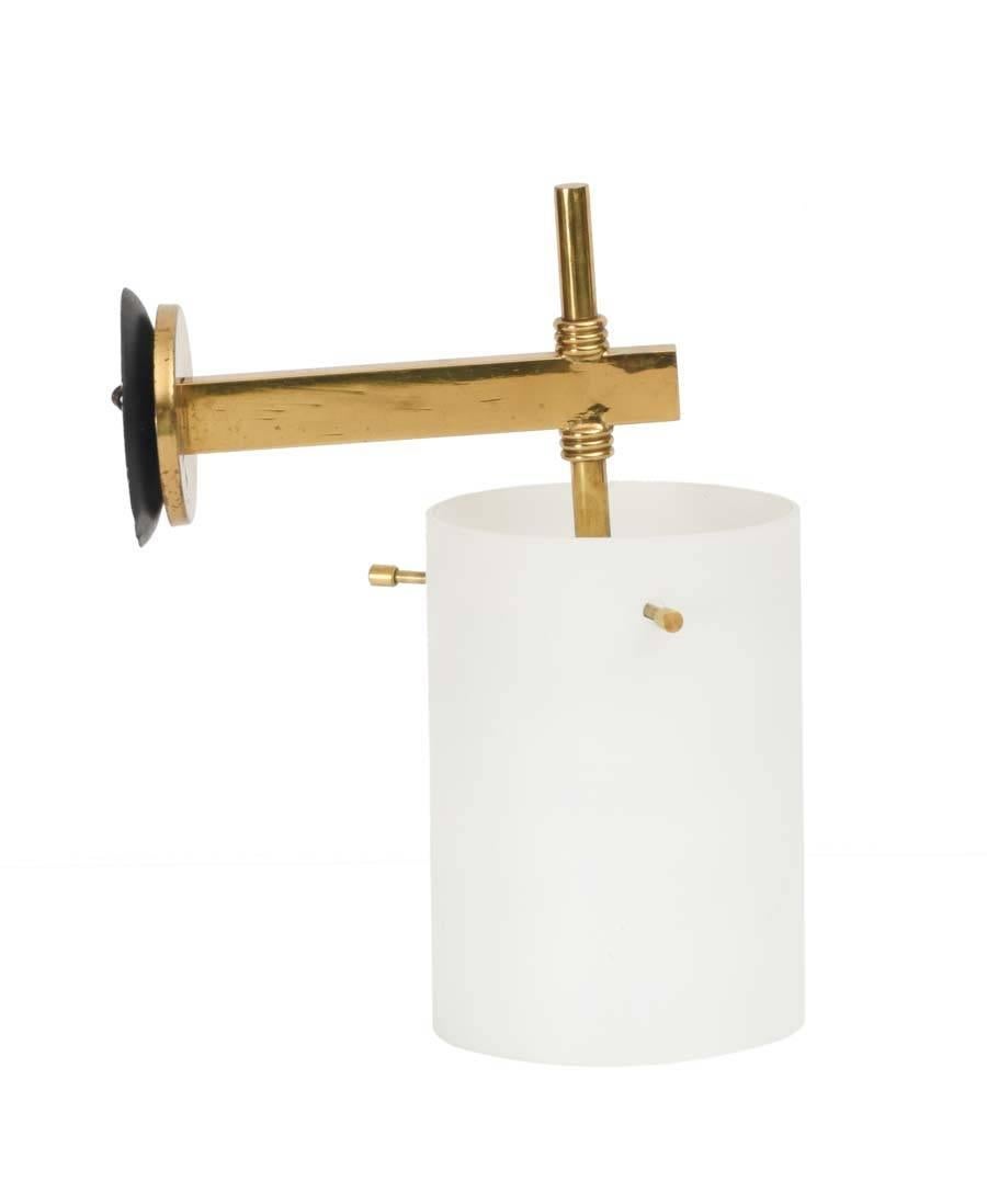 Pair of Italian brass and opaline glass sconces.