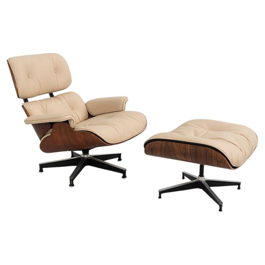 Chaise longue et pouf Eames Herman Miller en bois de rose brésilien de 1958