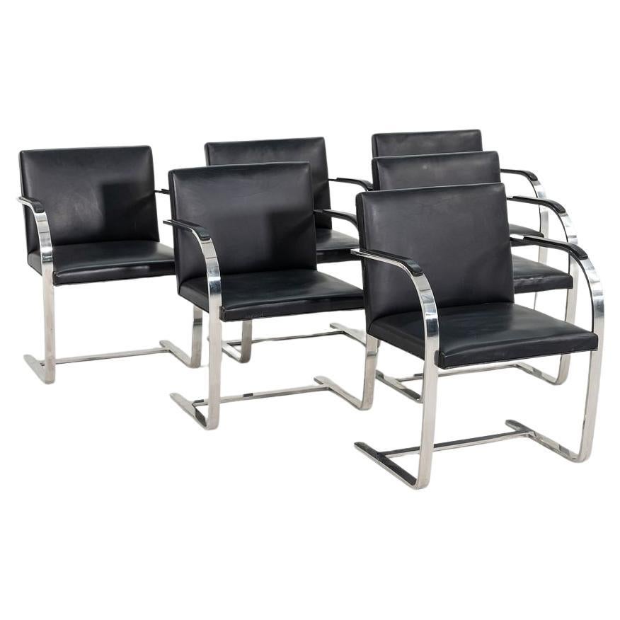1960s Mies van der Rohe Flat Bar Brno Chair in Polished Stainless w/ Leather