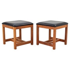 1990 Thomas Moser Taburete estilo Misión en cerezo macizo y cuero negro