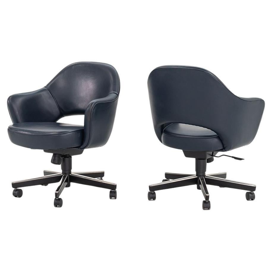 2010s Eero Saarinen for Knoll Executive Desk Chairs w Blue Leather 7x Available