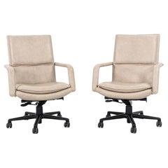 2010s Keilhauer Elite 597 Desk Chair in Ecru Tumbled Leather w/ Pneumatic Base