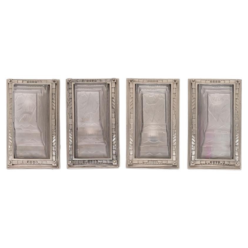 C. 1930s French Art Deco Wall Sconces in Frosted Clear Pressed Glass w/ Motif For Sale