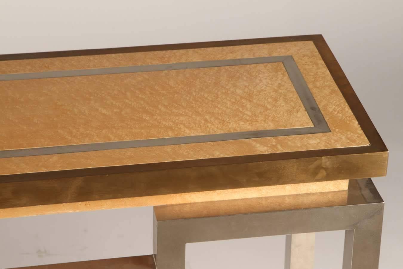 Stainless Steel, Brass, and Oak Console Table Attributed to Jansen 2