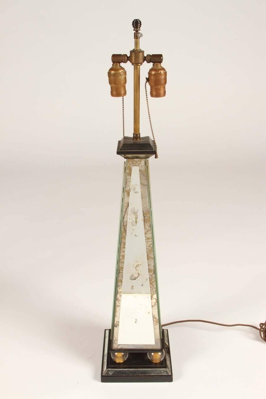 20th Century Pair of Mirrored Obelisk Form Table Lamps For Sale