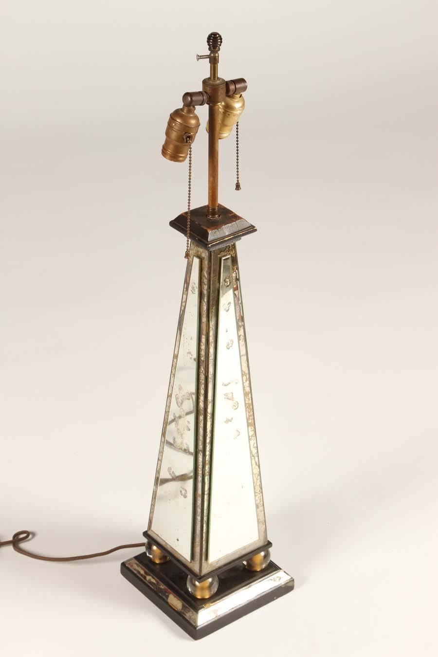 Pair of Mirrored Obelisk Form Table Lamps For Sale 2