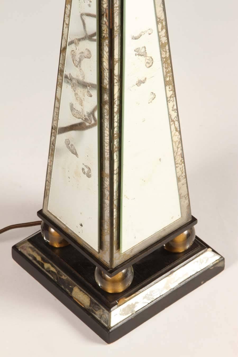 Pair of Mirrored Obelisk Form Table Lamps For Sale 3