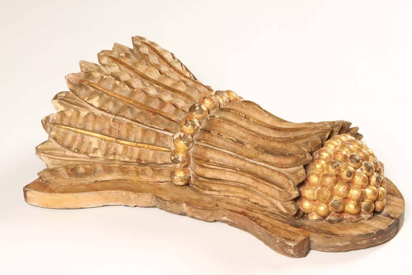 19th Century Hand-Carved Giltwood Wheat Sheaf For Sale
