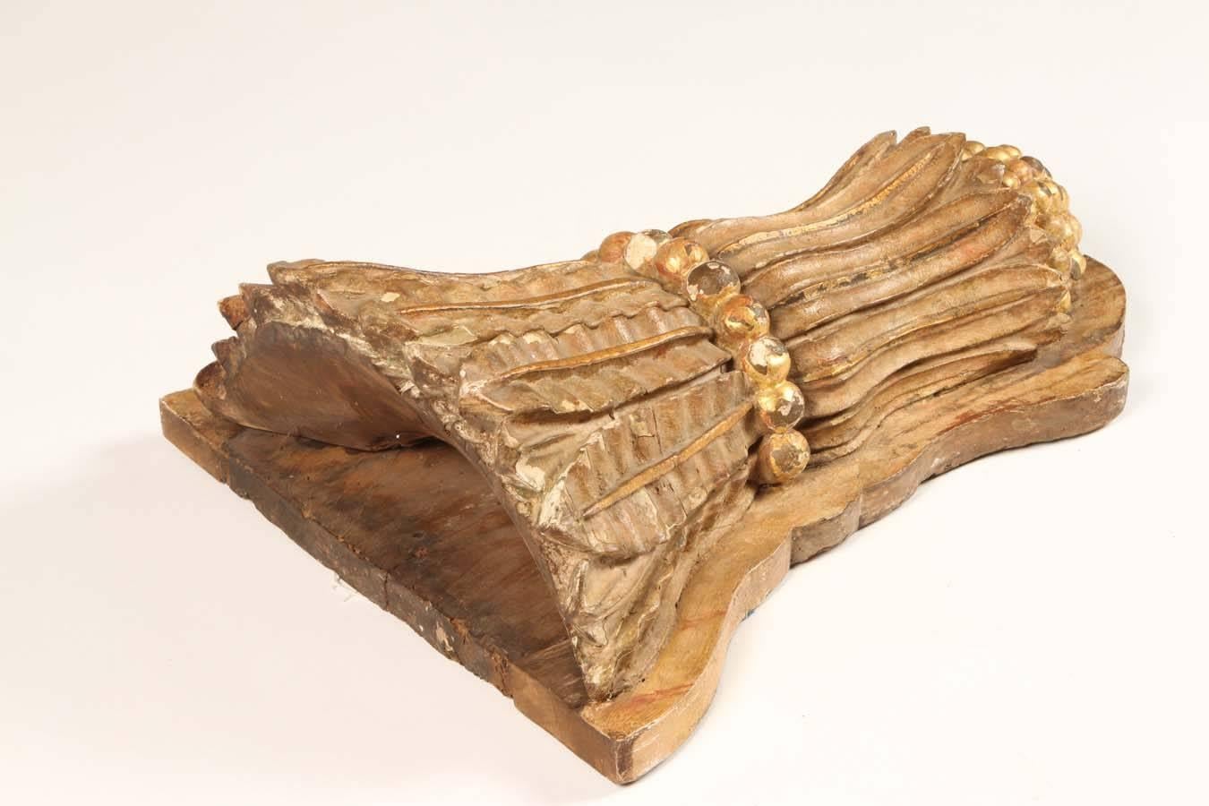 Wood Hand-Carved Giltwood Wheat Sheaf For Sale