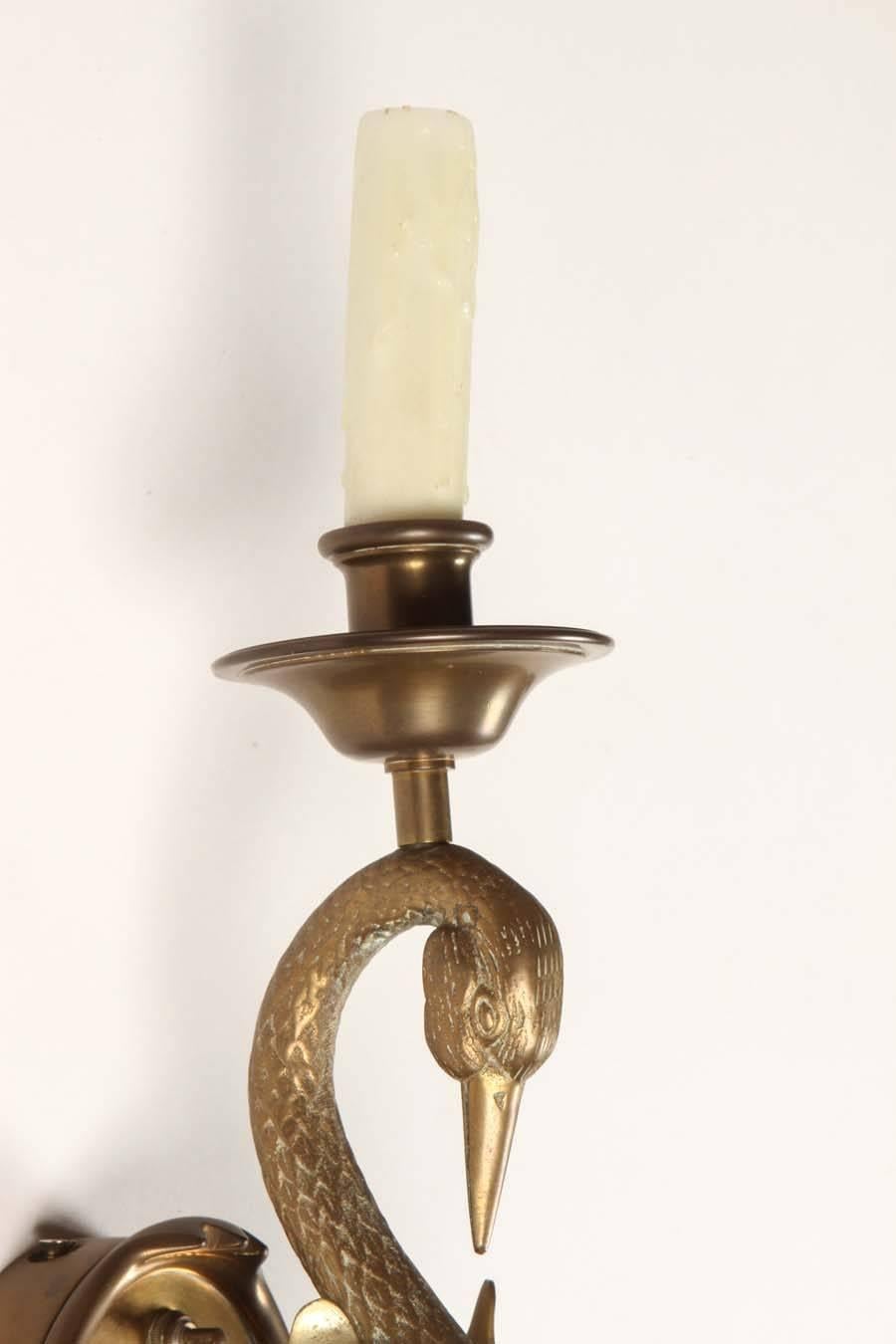 Sculpted Swan Motif Brass Sconces 2