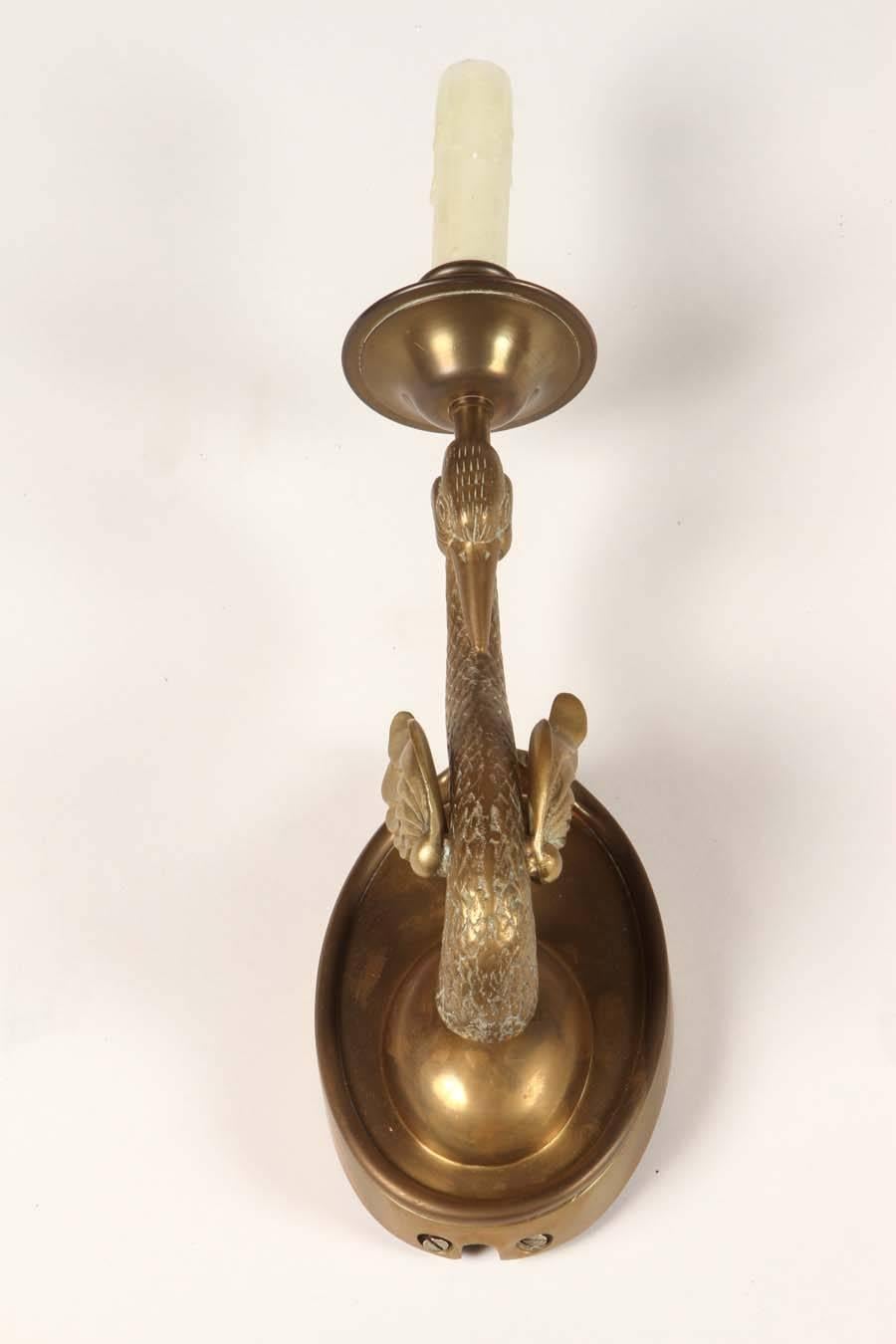 Sculpted Swan Motif Brass Sconces 3