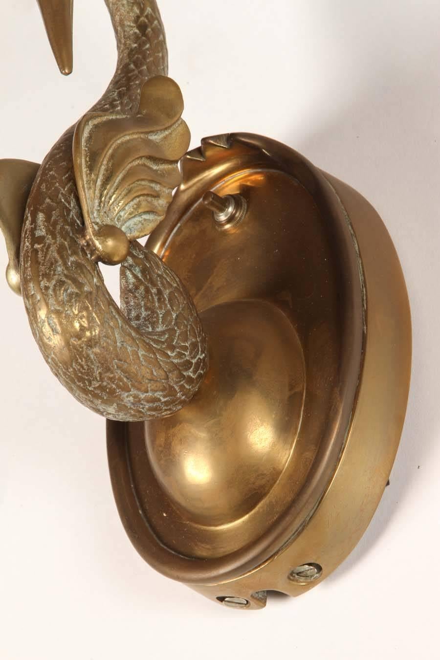 Sculpted Swan Motif Brass Sconces 4