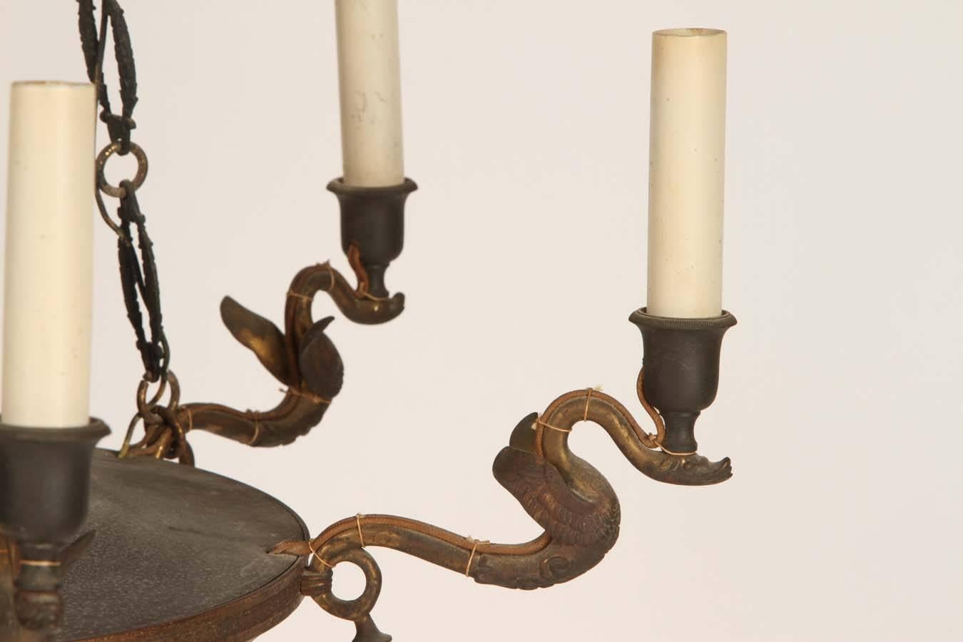 Bronze French Empire Style Chandelier In Excellent Condition For Sale In Los Angeles, CA