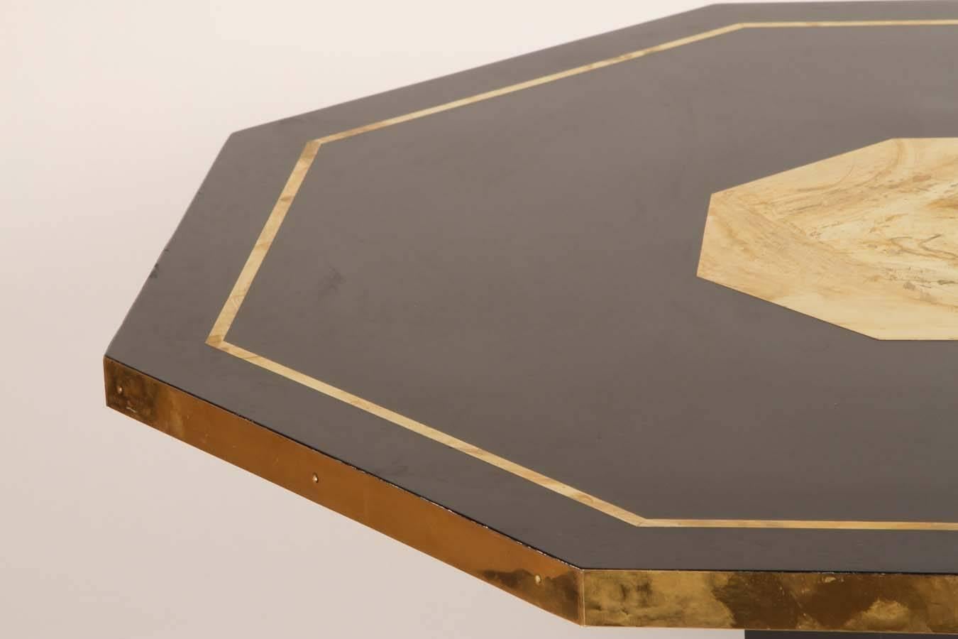 Brass and Black Lacquered Center Table by Jean Claude Mahey, circa 1970 In Excellent Condition In Los Angeles, CA