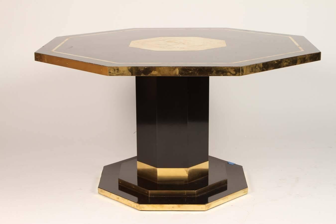 Late 20th Century Brass and Black Lacquered Center Table by Jean Claude Mahey, circa 1970