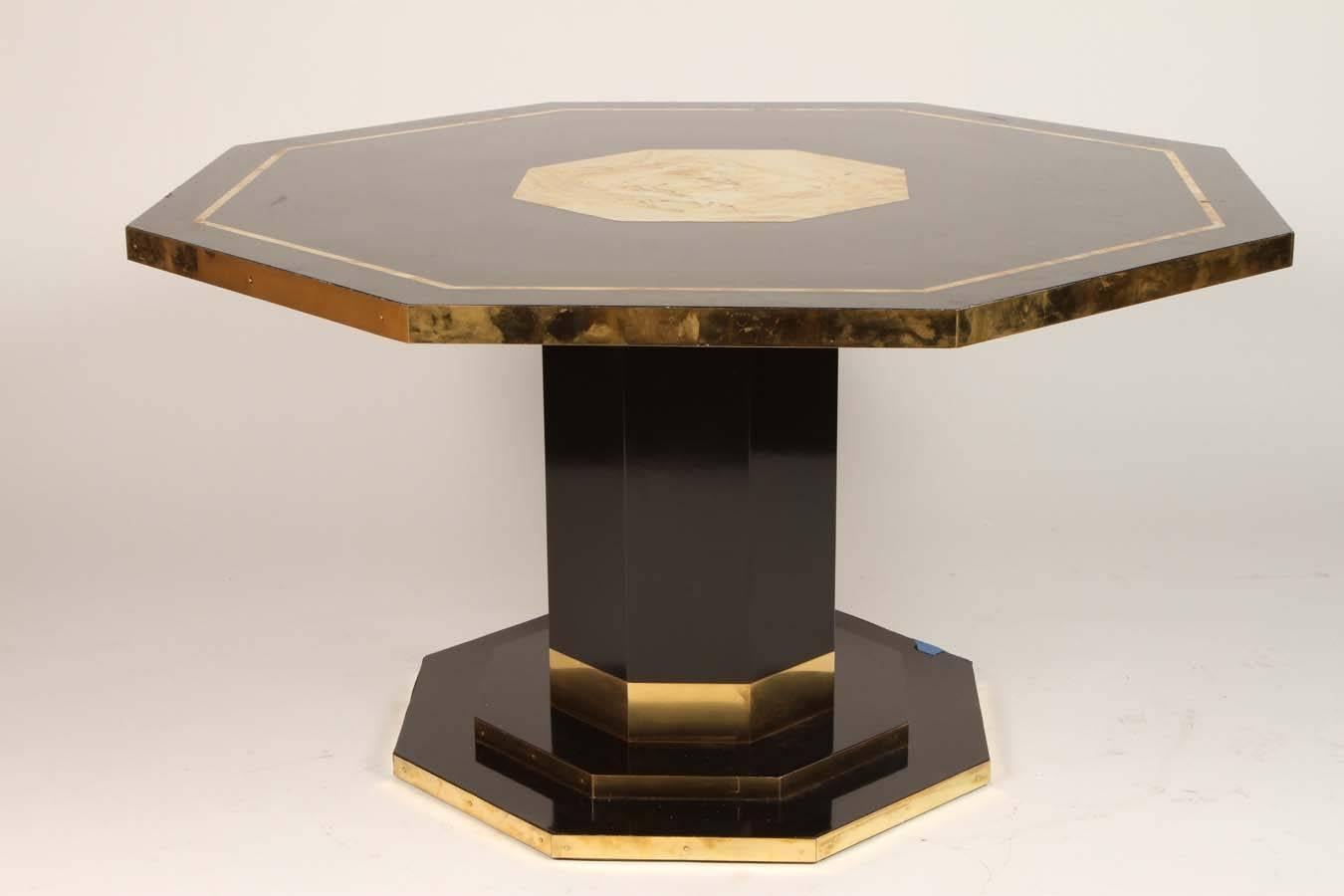 Brass and Black Lacquered Center Table by Jean Claude Mahey, circa 1970 1