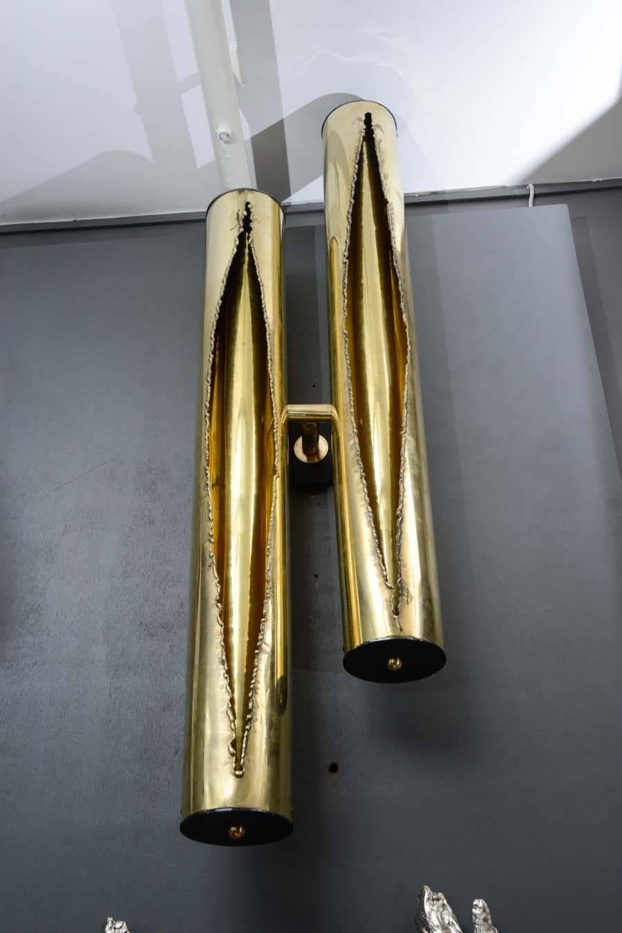 Italian Exceptional Set of Ten Brass Wall Sconces For Sale