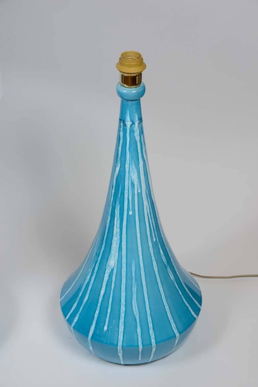 Mid-Century Modern Pair of Italian Light Blue Ceramic Lamps