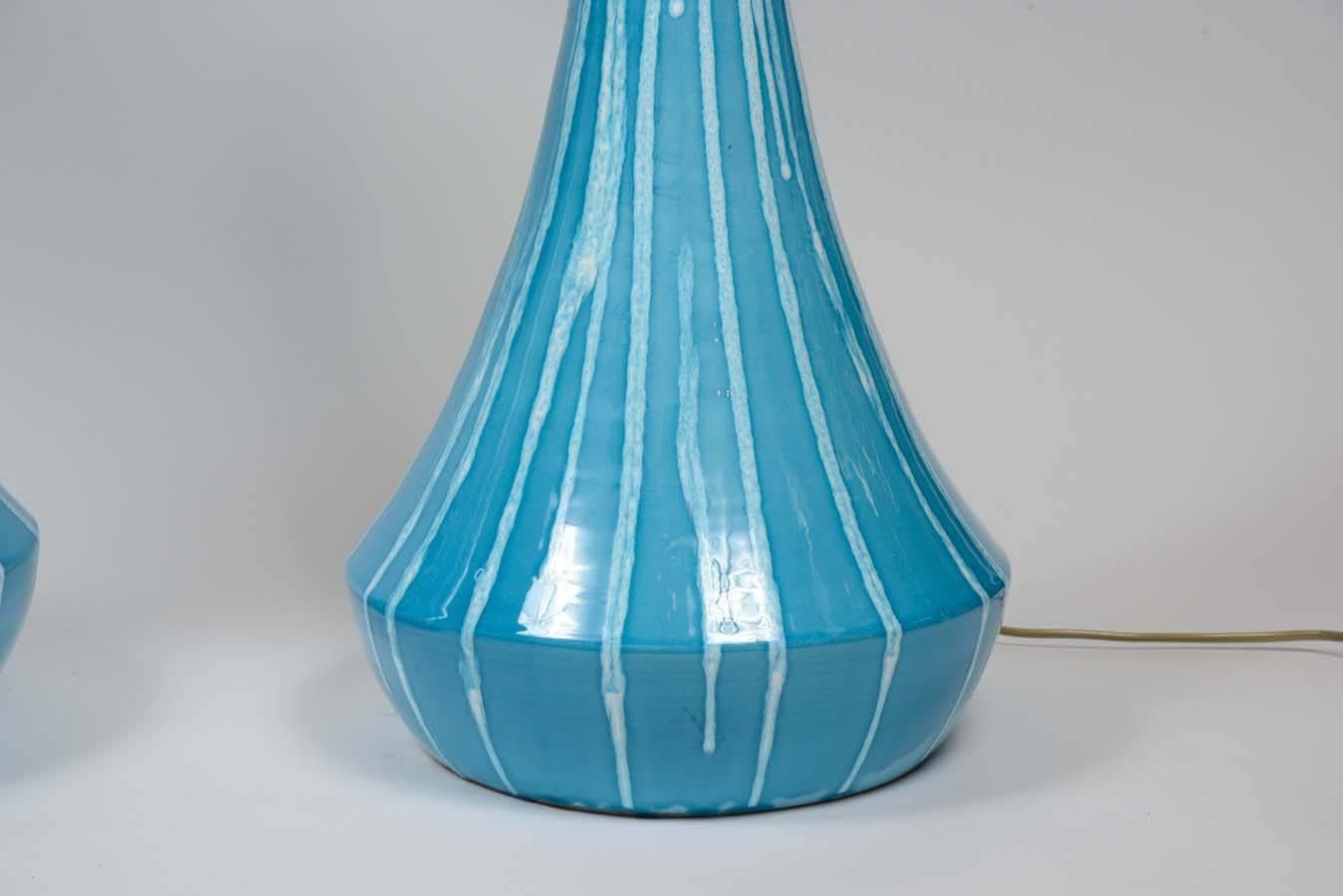 Glazed Pair of Italian Light Blue Ceramic Lamps
