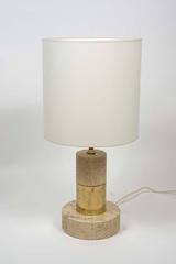 Pair of Mid-Century Travertine and Brass Lamps