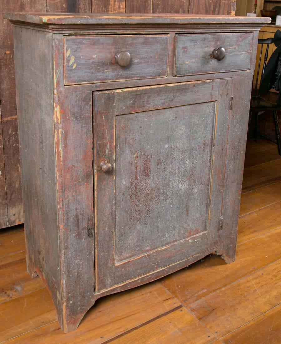 19th Century Blue Painted Pine Country Cupboard 2