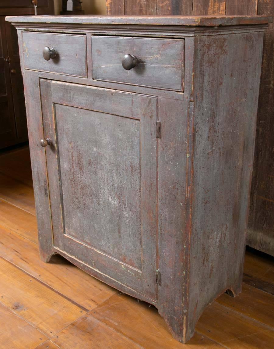 19th Century Blue Painted Pine Country Cupboard 3