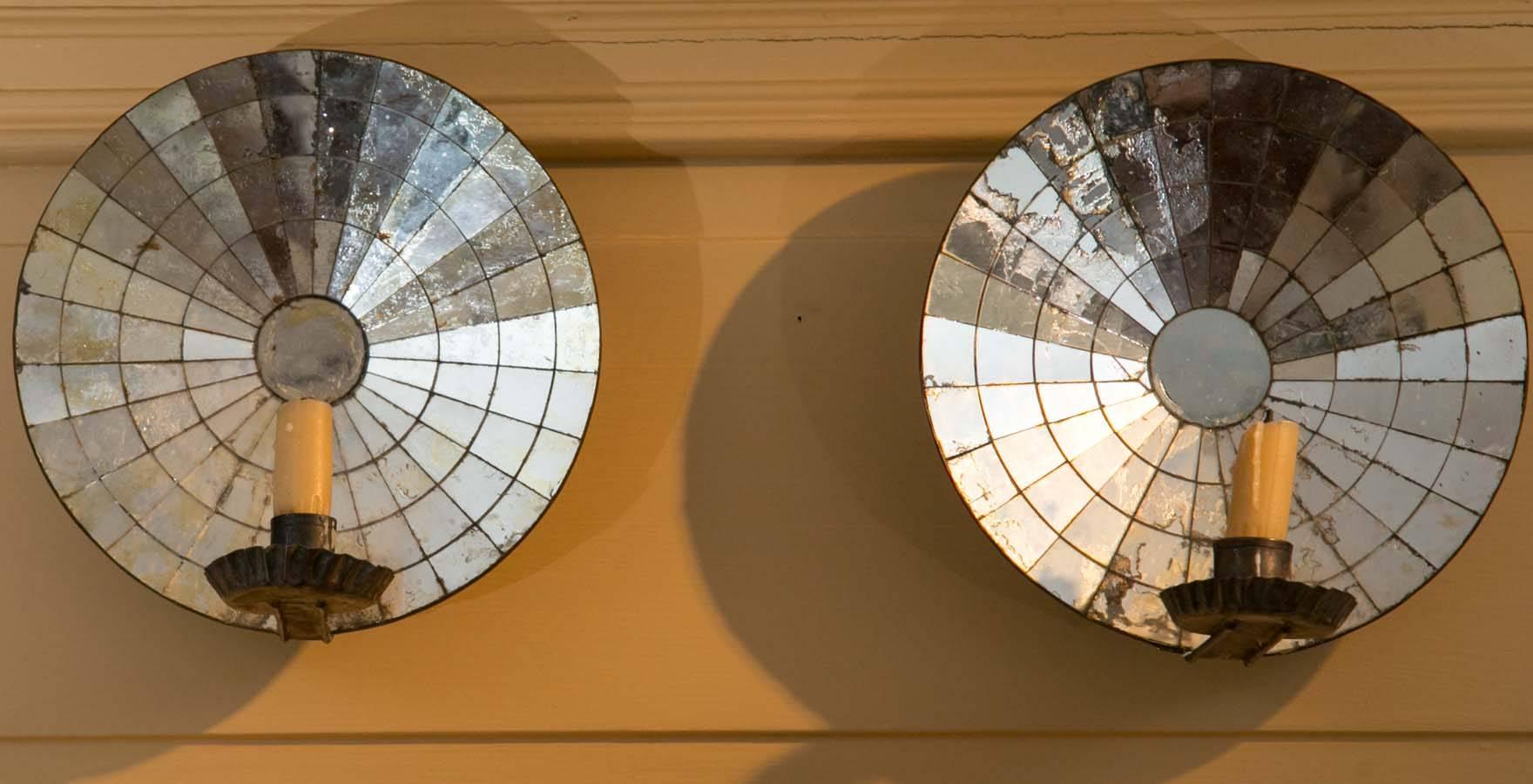 Pair of Late 18th Century Round Mirrored Candle Sconces 2