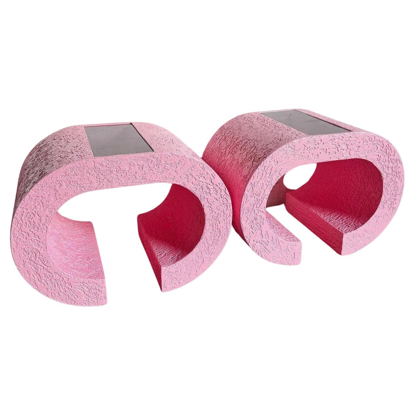 Postmodern Pink and Smoked Glass Waterfall Side Table, Karl Springer Style