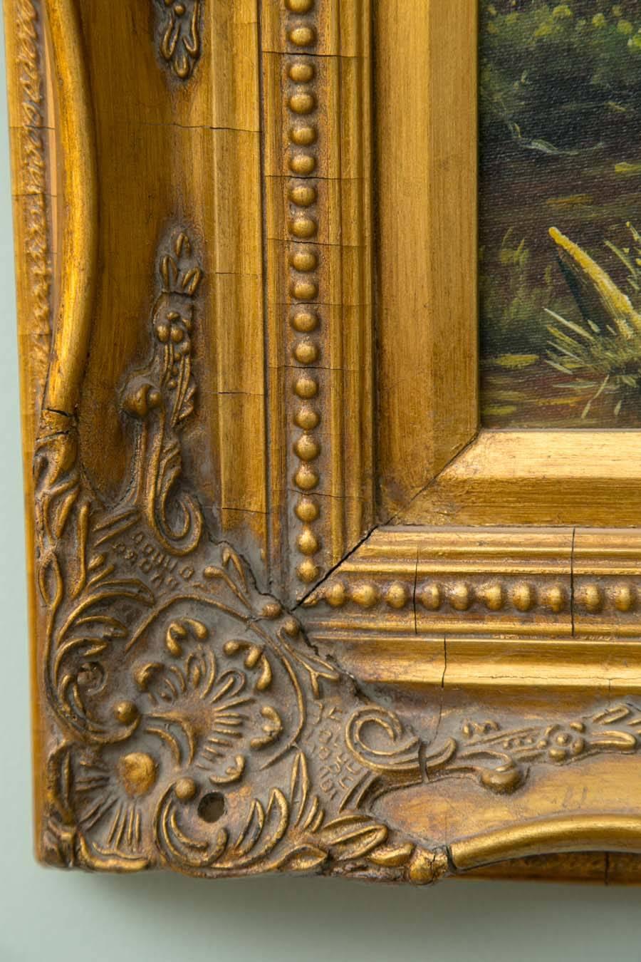 Canvas Early 20th Century Landscape Painting in Ornate Period Frame For Sale