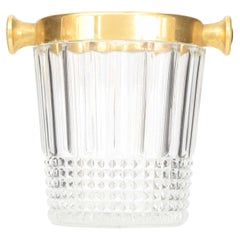 Mid-Century Cut Glass and Brass Ice Bucket