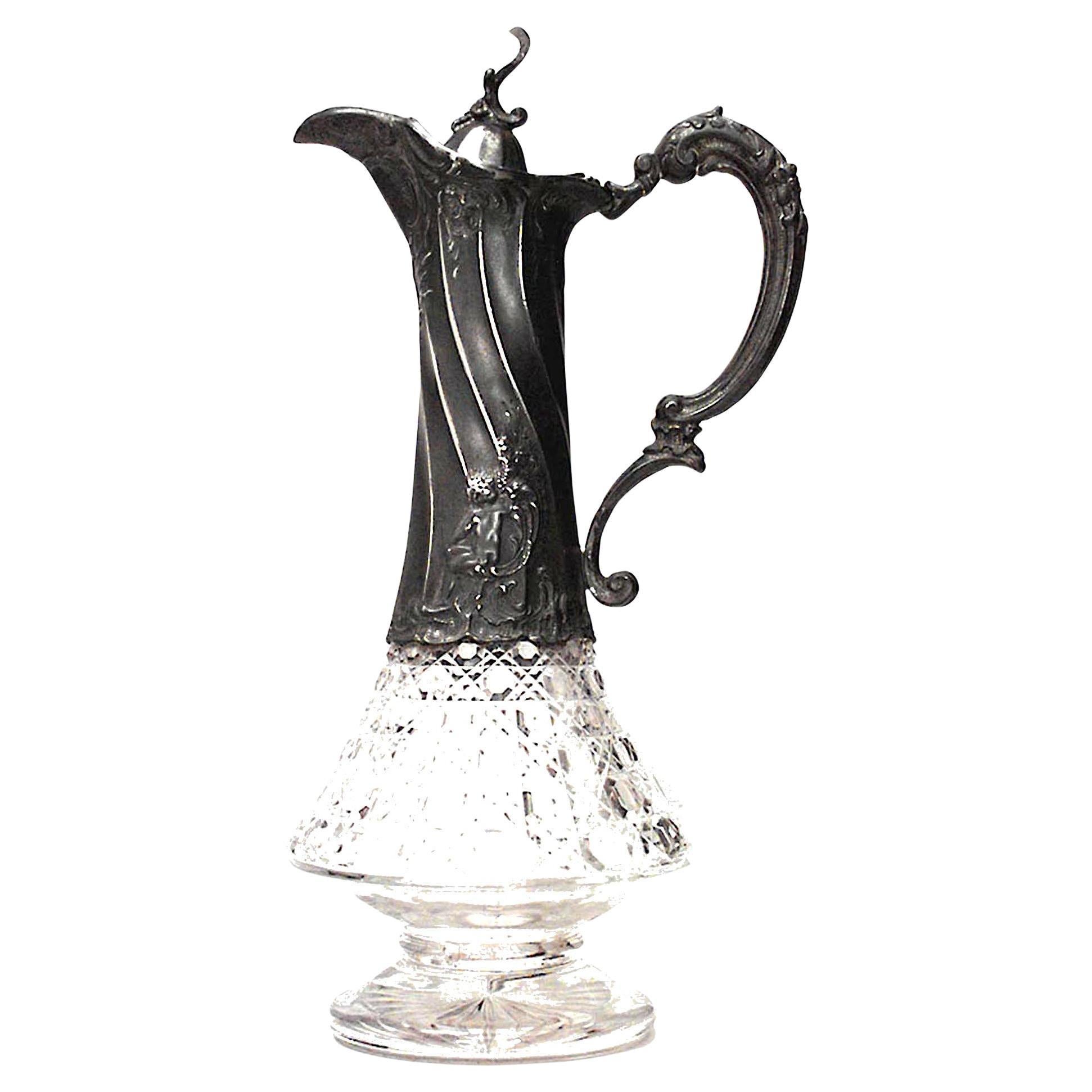 French Victorian Crystal and Pewter Decanter