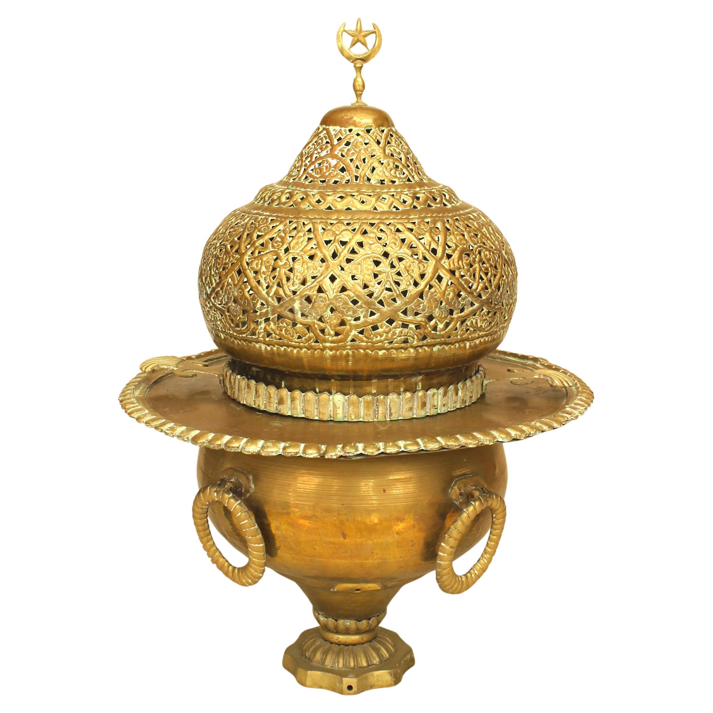 Moorish Brass Filigree Brazier with Dome Cover, Hand-Crafted