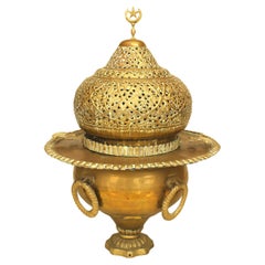 Moorish Brass Filigree Brazier with Dome Cover, Hand-Crafted