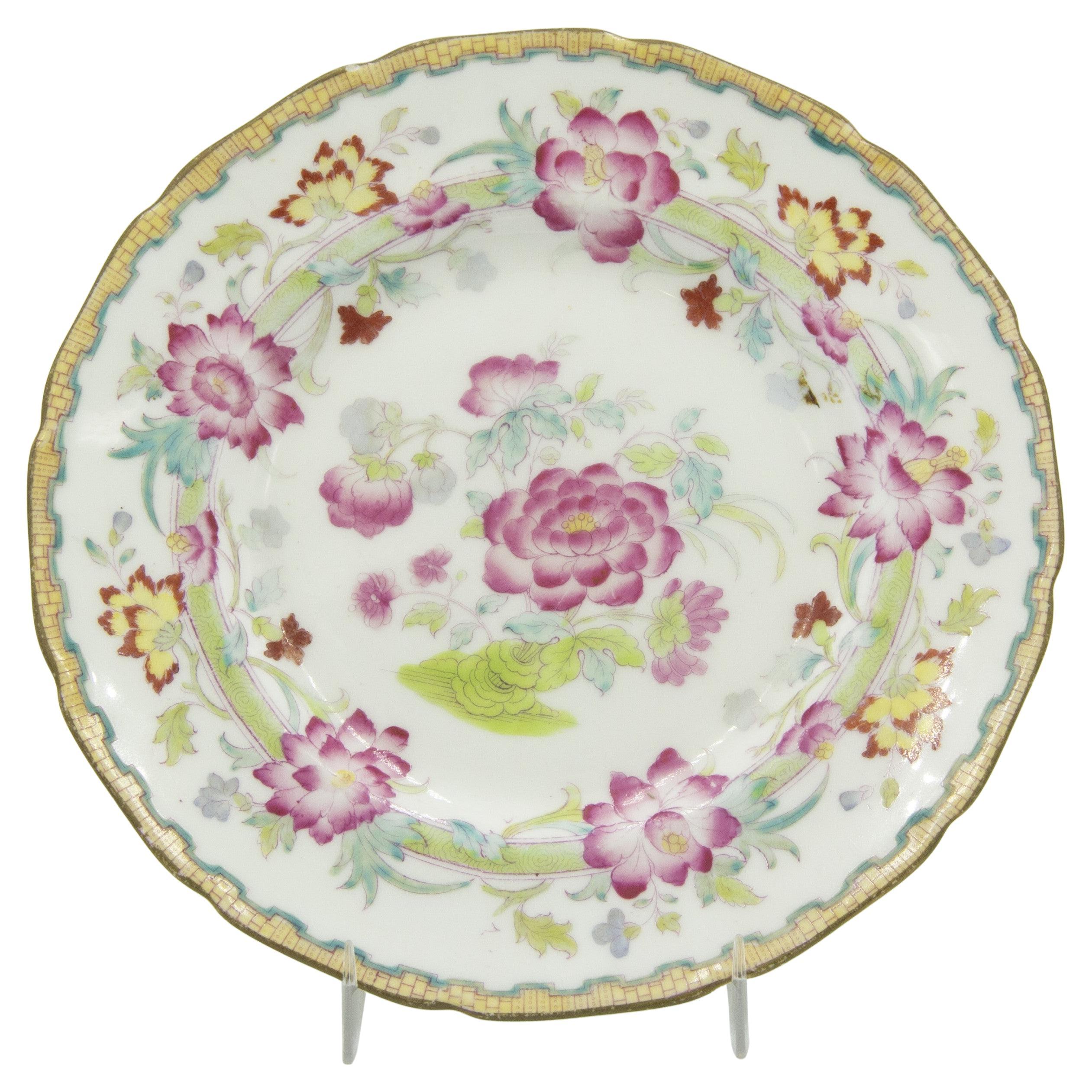 Set of English Victorian Floral Porcelain Plates