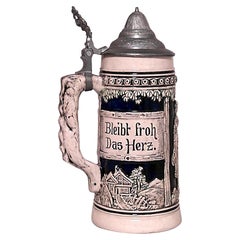 German Metlack Porcelain and Pewter Beer Stein