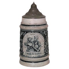 German Metlack Porcelain and Pewter Beer Stein