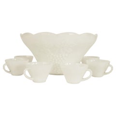 13-Piece American Victorian Milk Glass Punch Bowl Set