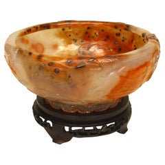 20th Century Chinese Hand-Carved Rust Agate Bowl with Stand