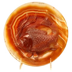 Assiette à poisson sculptée chinoise décorée d'agate rouille