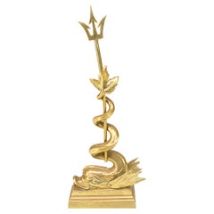 Italian Neo-Classical Brass Doorstop with Dolphin Trident Finial