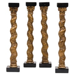 Set of Four Gilt Italian Baroque Solomonic Column Models, Circa 1750