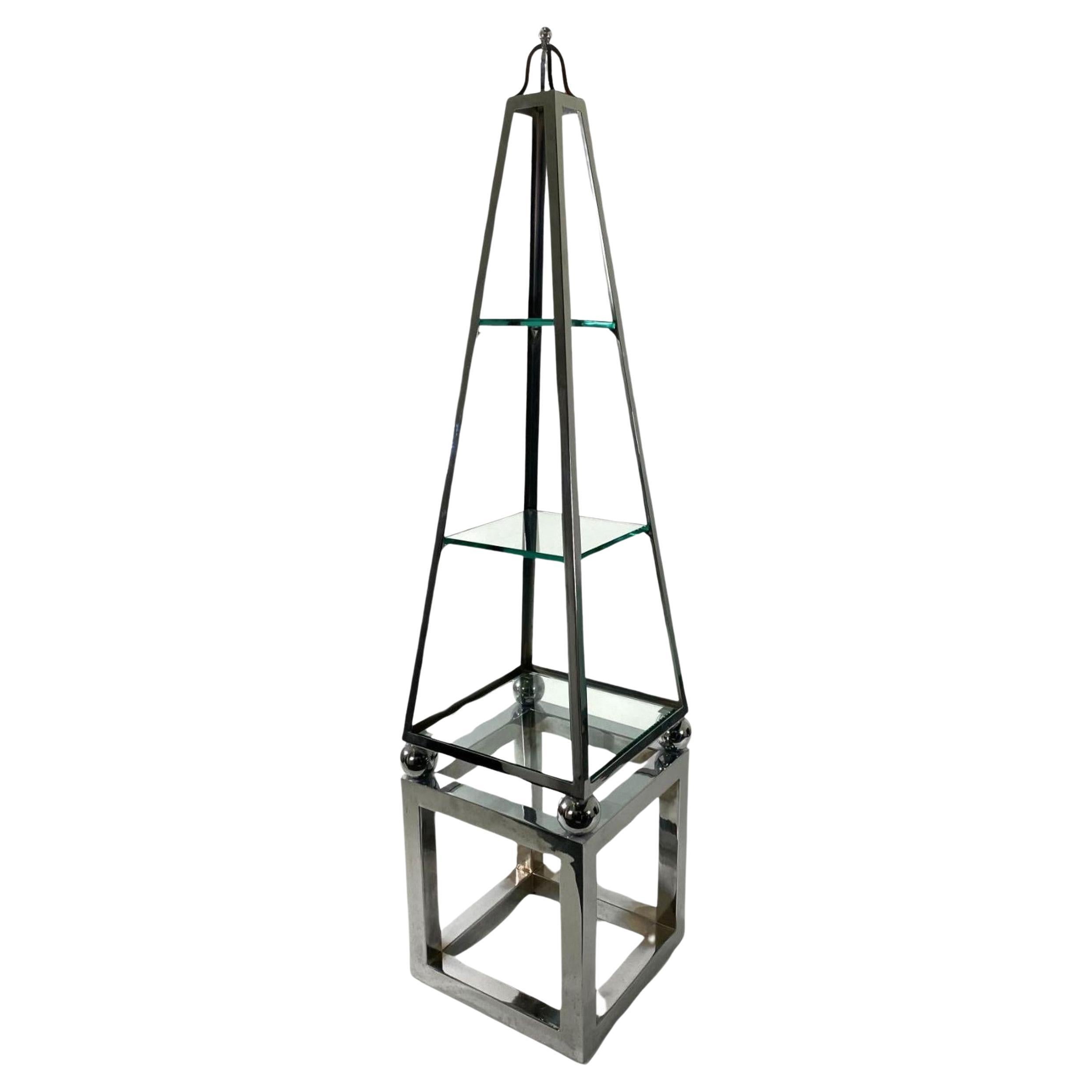 Etagere a forma di obelisco in cromo lucido moderno italiano